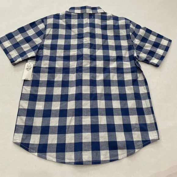 OLD NAVY NWT BOYS WHITE & BLUE FLANNEL BUTTON-DOWN SHIRT - Picture 2 of 4